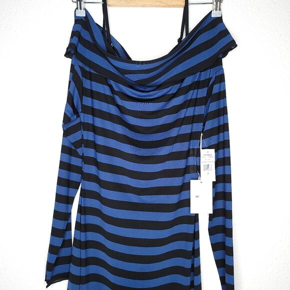 Good American Sheer Stripe Off Shoulder Dress, GA Size 3 US Size Large 10-12 NWT - Picture 5 of 8